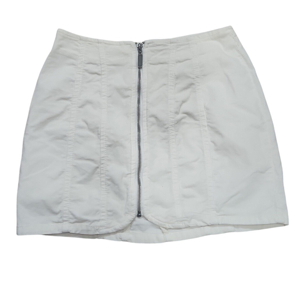 Free People Layla Cordoroy Mini Skirt Cream Front Zipper Grunge Indie Size 4